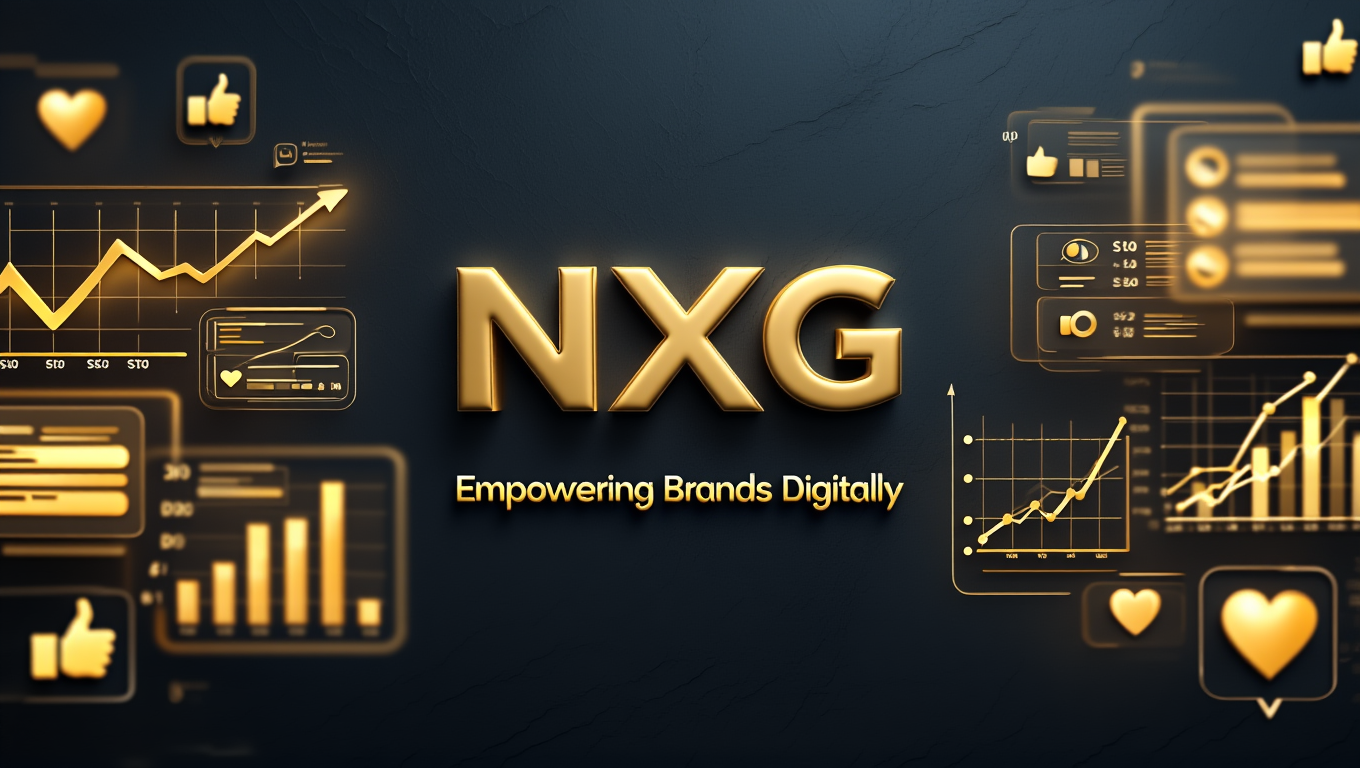 NXG gold logo with digital marketing analytics showing brand growth and performance.